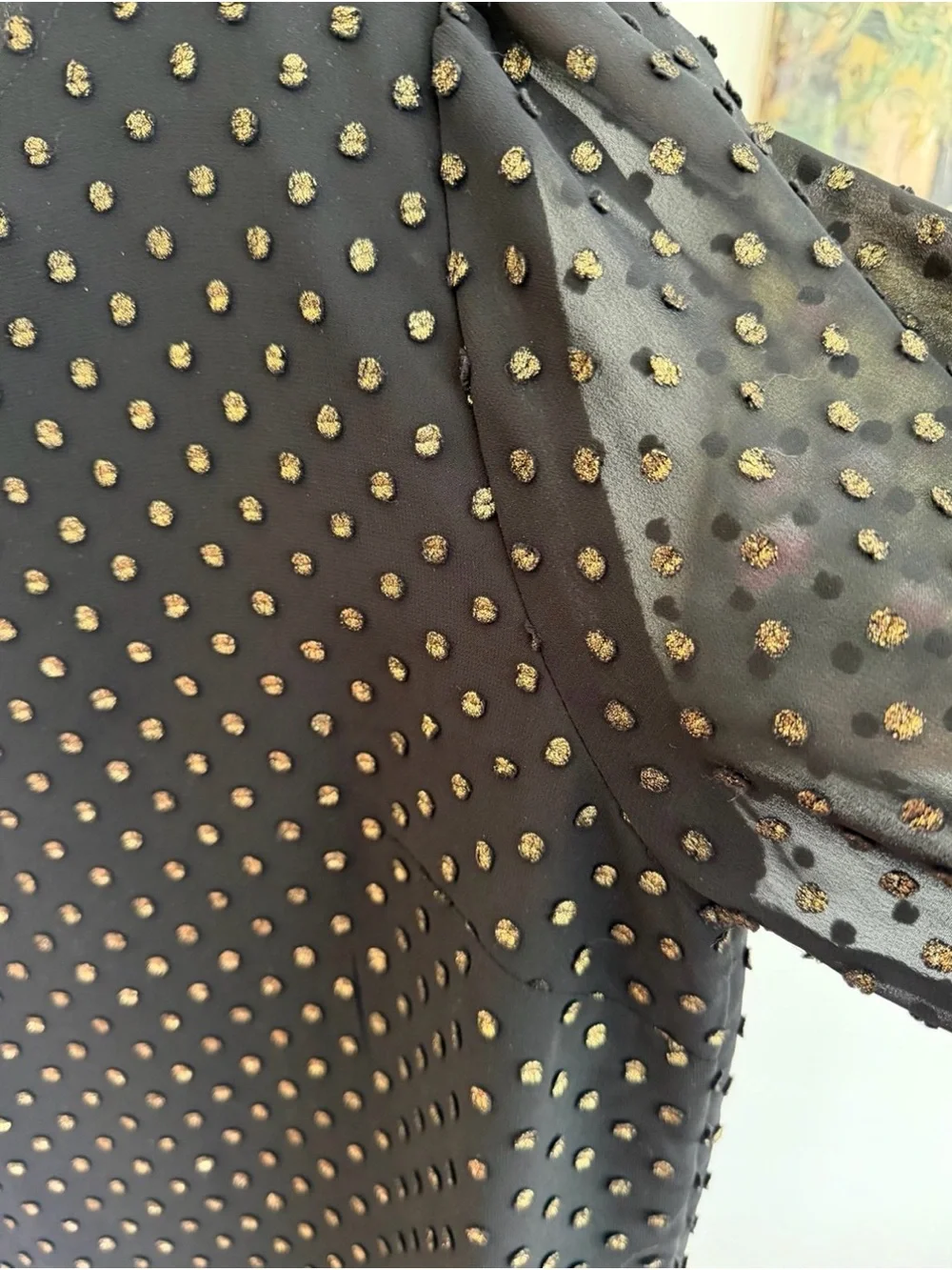 J.Crew Gold Clip Dot Sheer Sleeve Black XS Party Office Blouse Top